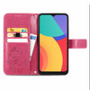 For Alcatel 1S 2021 Four-leaf Clasp Embossed Buckle Mobile Phone Protection Leather Case with Lanyard & Card Slot & Wallet & Bracket Function(Magenta)