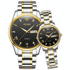 1pair OLEVS 5563 Couple Luminous Waterproof Quartz Watch(Black + Gold)