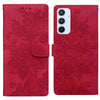 For Samsung Galaxy A54 5G Lace Floral Embossed Magnetic Buckle PU Phone Case With Wrist Strap(Red)