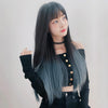 Wig Female Long Hair Gradient Air Bangs Full Top Long Straight Hair(Lake Blue Feather 66cm)