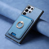 For Samsung Galaxy S23 Ultra 5G Retro Cross Leather Ring Vertical Insert Card Bag MagSafe Phone Case(Blue)