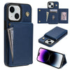 For iPhone 15 Three Fold Card Bag Phone Case with Long Lanyard(Blue)