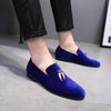 Casual Sickle Suede Men Shoes Flat Slip-on Pointed Toe Dress Shoes Loafer, Size:43(Blue)