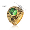 Retro Round Gemstone Carved Soldier Army Military Titanium Steel Ring for Men, US Size: 8, Diameter: 18.2mm, Perimeter: 57mm(Green)