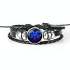 12 Constellation Black Braided Leather Glass Dome Punk Men Bracelet(Aries)