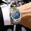 BINBOND B1885 30m Waterproof Retro Luminous Square Men Quartz Watch, Color: White Steel-Blue