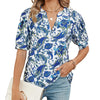 Women V-neck Loose Short-sleeved Printed T-shirt Top, Size: S(Blue Cashew)