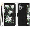 For Samsung Galaxy A32 5G Floral Pattern Leather Phone Case with Lanyard(Black)