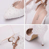 Women Shoes Lace Pearl Princess Pointed Shoes, Size:38(White 9.5 cm)