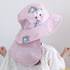 1015 Summer Children Sun Hat Outdoor Sun Protection Bucket Hat With Shawl(Yellow)