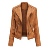 Women Short Leather Jacket Slim Jacket Motorcycle Suit, Size: S(Camel)
