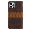 For iPhone 15 Pro Grid Stitching Leather Phone Case with Lanyard(Brown)