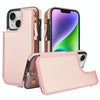 For iPhone 13 Double Flap Zipper RFID Leather Phone Case with Short Lanyard(Rose Gold)