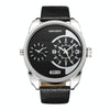 CAGARNY 6813 Fashionable  Dual Clock Quartz Business Wrist Watch with Leather Band for Men(White Case Black Band)