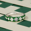 SCR942-6 S925 Sterling Silver Personalized White Green Diamond Texture Ring Hand Decoration