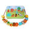 Wooden Toys Baby DIY Toy Cartoon Fruit Animal Stringing Threading Wooden Beads Toy(Animal)