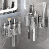 Bathroom Toothbrush Organizer Household Multifunctional Storage Rack, Style: Four Cups Transparent Gray