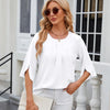Summer Women Loose Chiffon Blouse Tops Round Neck 5 Points Sleeve Short Sleeve, Size: XXL(White)
