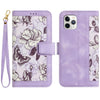 For iPhone 11 Pro Floral Pattern Leather Phone Case with Lanyard(Light Purple)