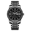 BINBOND B2202 Diamond Dual-calendar Luminous Quartz Watch, Color: Black Steel-Black-White Nail