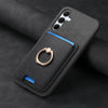 For Samsung Galaxy A35 5G Retro Cross Leather Ring Vertical Insert Card Bag MagSafe Phone Case(Black)