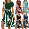 Women Spring Summer Round Neck Splicing Printed Short Sleeve Big Hem Dress, Size: XL(Black)