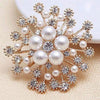 Women Large Snowflake Imitation Pearls Rhinestones Crystal  Brooch Pin Jewelry(Gold)