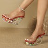 Women Summer 10cm Wedge High Heels Crystal Bottom Sandals Walking Pole Dance Shoes, Size: 38(Red)