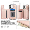 For iPhone 12 Double Flap Zipper RFID Leather Phone Case with Short Lanyard(Rose Gold)