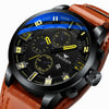 FNGEEN P1010 Men Fashion Large Dial Leather Belt Watch Student Casual Quartz Watch(Light Brown Leather With Yellow Words)
