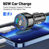 90W Super Fast Charging USB-C Car Charger Dual PD 30W+QC3.0 Charging Station(Black)
