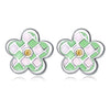 S925 Sterling Silver Checkerboard Flower Ear Stud Women Earrings