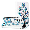 For Samsung Galaxy S25 Ultra 5G Colored Drawing Marble Pattern Leather Phone Case(Little Blue Butterflies)