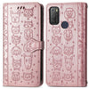 For Alcatel 1S 2021 Lovely Cat and Dog Embossing Pattern Horizontal Flip Leather Case , with Holder & Card Slots & Wallet & Cartoon Clasp & Lanyard(Rose Gold)
