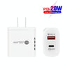 TE-PD01 PD 20W + QC3.0 USB Dual Ports Quick Charger with Indicator Light, US Plug(White)