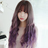 Gradient Long Curly Hair Big Wave Chemical Fiber Simulation Hair Women Bangs Full Top Hair Cover(Haze Purple Gradient 68CM)