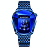 BINBOND Locomotive Concept Steel Belt Watch Men Live Black Technology Watch(Blue Steel Blue Face)