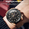 OLEVS 9957 Men Luminous Waterproof Leather Strap Quartz Watch(Black + Rose Gold)