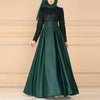Lace Stitching Retro Large Swing Dress Ethnic Style Long-Sleeved Slim Dress, Size:M(Dark Green)