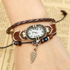 W01350 Vintage Braided Leather Leaf Bracelet Watch(Brown)