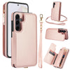 For Samsung Galaxy A35 5G Double Flap Zipper RFID Leather Phone Case with Short Lanyard(Rose Gold)