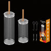 Upgrade Flip-top Lid BBQ Cage Stainless Steel Rolling Grilling Basket With Wooden Handle Small+Large