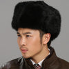Black Autumn and Winter Thick Warm Rabbit Fur Bomber Hat Flight Hat for Men, Hat Size:XXL