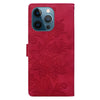 For iPhone 12 Pro Max / 13 Pro Max Lace Floral Embossed Magnetic Buckle Leather Phone Case(Red)
