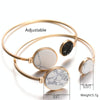 Faux Marble Stone Round Geometric Bangle Gold Circle Cuff Bangle Bracelet(Black White)