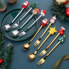 2pcs /Pack Christmas Dessert Fork And Spoon Set Portable Cute Cartoon Tableware, Style: Christmas Snowman Silver