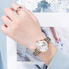 SKMEI 9198 Simple Roman Numeral Dial Metal Belt Quartz Watch for Couples(Rose Gold Silver Women)