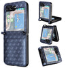 For Samsung Galaxy Z Flip6 Siamese Cubic Grid Texture Card Slot Leather Phone Case(Blue)