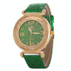 FULAIDA Women Rhinestone Gold Powder PU Leather Strap Quartz Watch(Green)