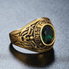 Retro Round Gemstone Carved Soldier Army Military Titanium Steel Ring for Men, US Size: 9, Diameter: 19mm, Perimeter: 59.8mm(Green)